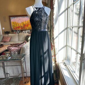 Madison James Sequin Embroidered Halter A-Line Evening Gown - NWT - Size 6